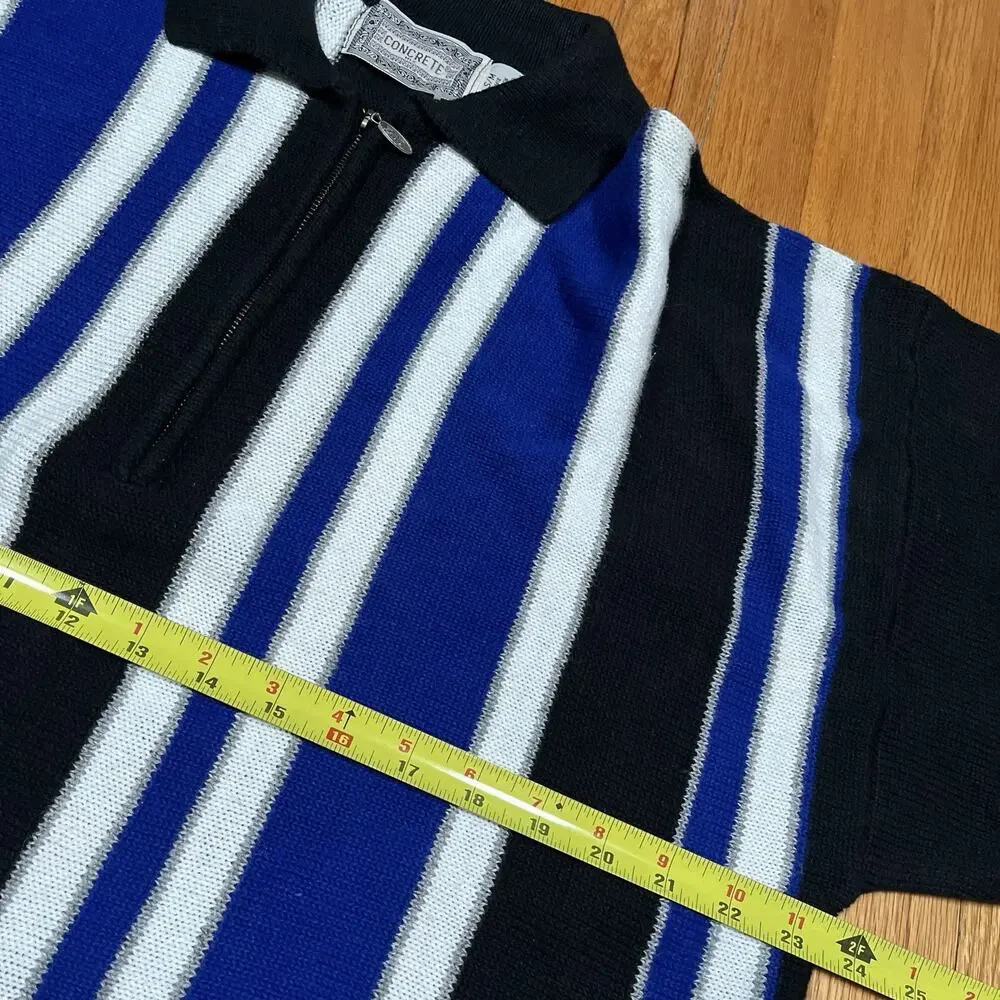Vintage NWT Concrete Mix 1/4 Zip Striped Sweater Cotton Ramie 90s 80s Retro‎